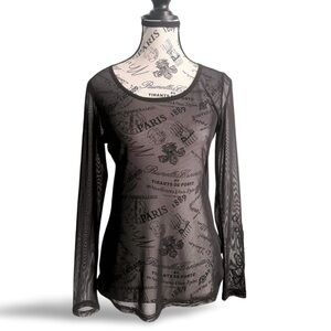 Y2K Tricotto Black Sheer Mesh Long Sleeve Top
